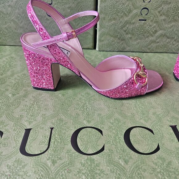 Gucci Horsebit Glittered Sandals - Pink size 37 - Picture 10 of 13